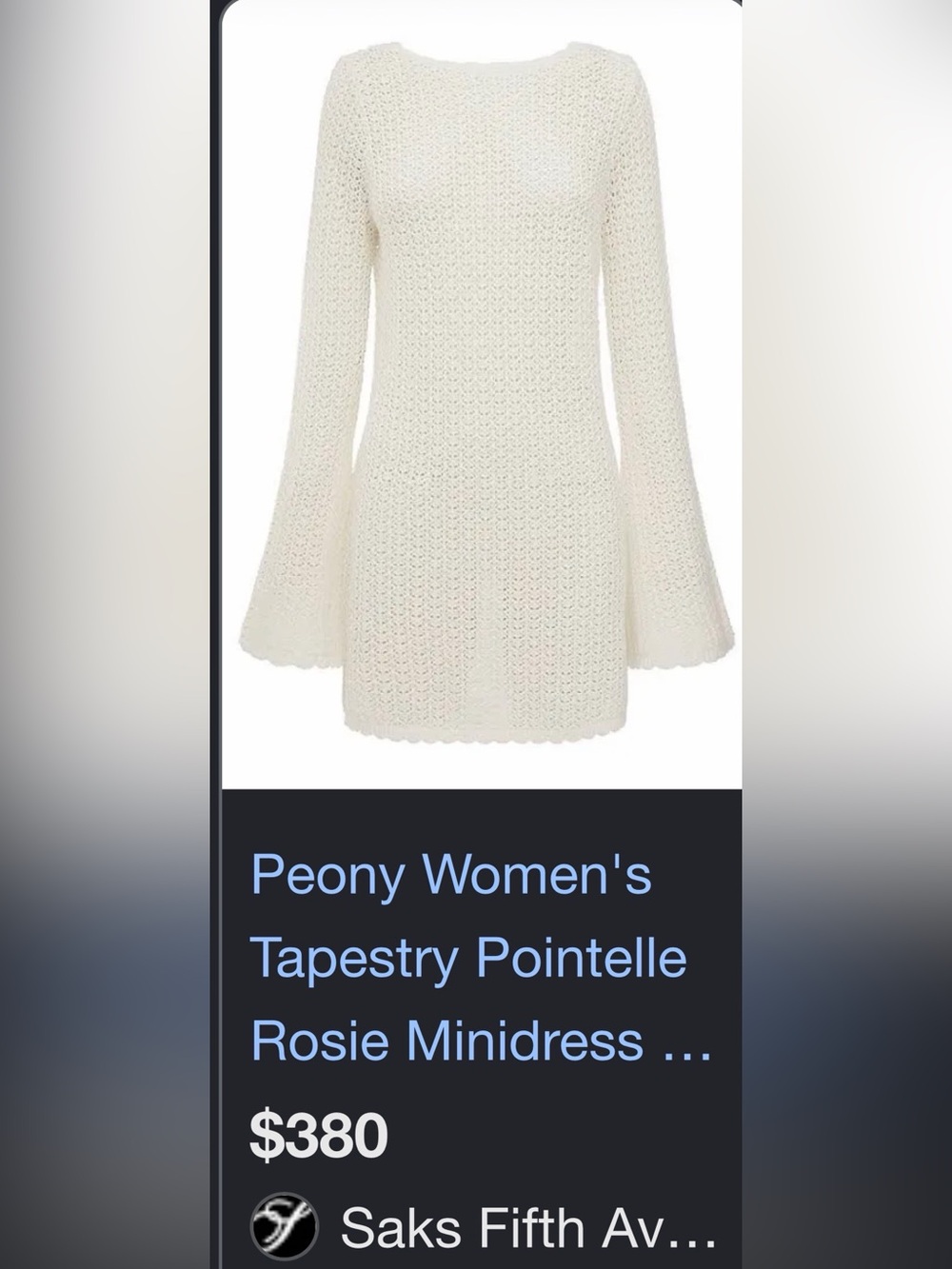 NWOT Tapestry Pointelle Rosie Minidress - Cream